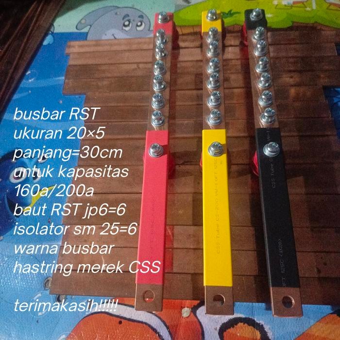 Busbar tembaga 20mm5mm300mm RST untuk kapasitas 160a/200a
