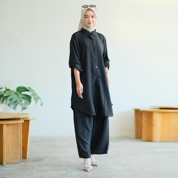 Setelan Jumbo Ld 140 160 Crinkle Airflow Premium Melar Muslim Baju Celana Atasan Wanita Panjang