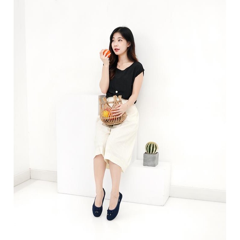 Sepatu Wanita Kain Flat Shoes Balet Korea Hitam Porto Original-Ba202L