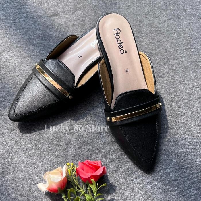 Fladeo Sandal Wanita Heels 3Cm Bustong Variasi Belt Gold Modis Shoes