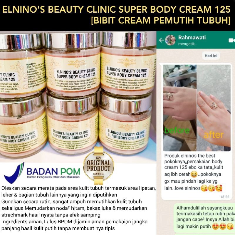 Ready selalu- ELNINO'S BEAUTY CLINIC - SUPER BODY CREAM 125