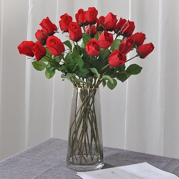 Bunga Mawar Artificial Latex Import Kuncup - Merah