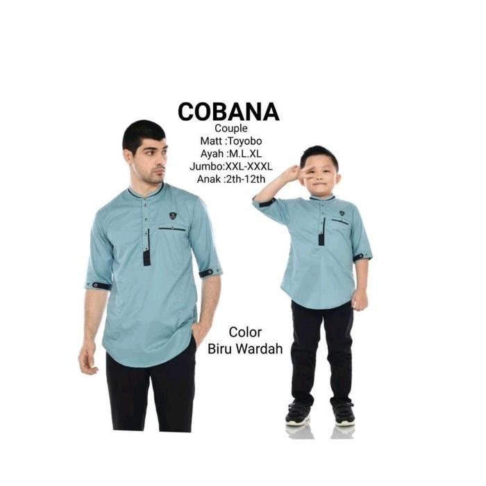 cobana baju koko couple pria warna biru wardah bahan Toyobo