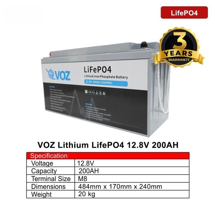 BATERAI VOZ LITHIUM LIFEPO4 200 AH 12,8V / AKI VOZ LITHIUM LIFEPO4 12,8V 200AH GRATIS ONGKIR