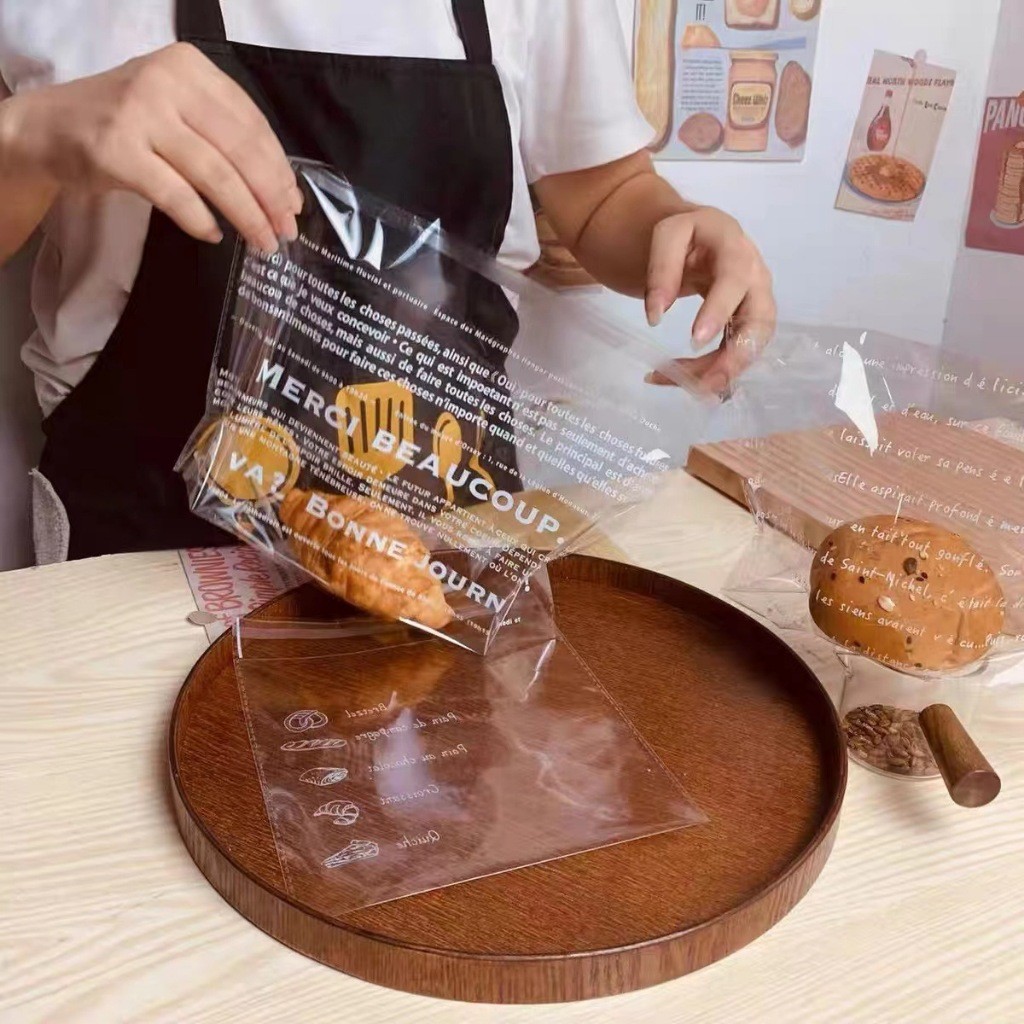 Plastik OPP JUMBO Roti Manis Baguette Motif Tebal Plastik OPP + Lem 100pcs