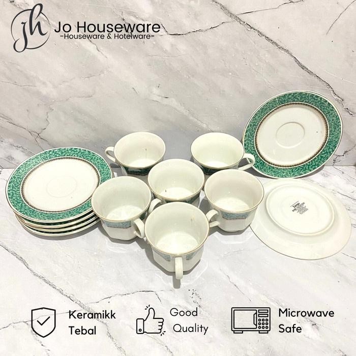 Cangkir lepek sango set 6pcs motif dengan garis lismas