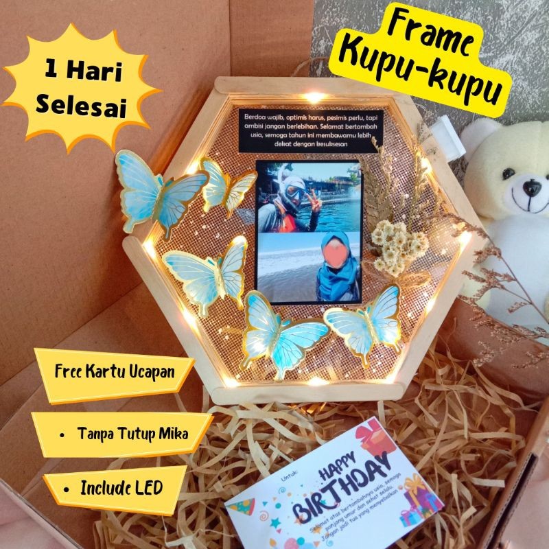 Kado Custom Frame Kupu-kupu, Frame Hexagonal KADO WISUDA KADO ULANG TAHUN GRADUATION
