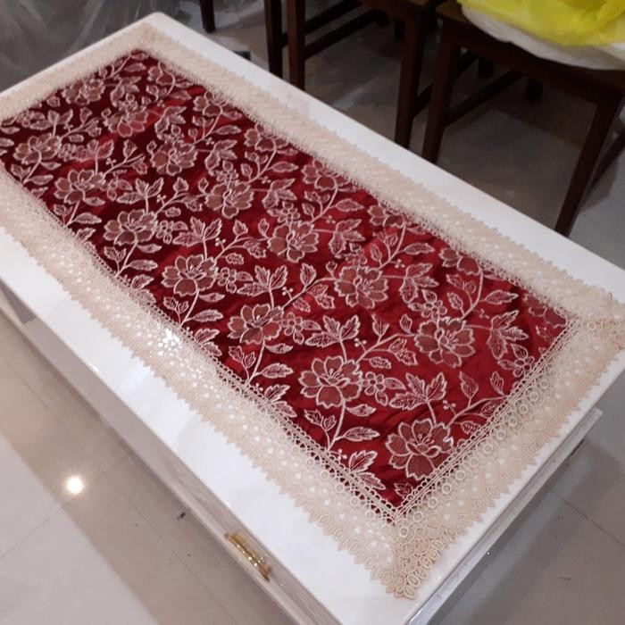 Taplak Meja Tamu Merah Segi Lebar Jumbo Besar Panjang Bordir