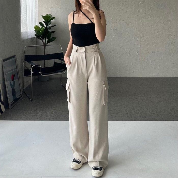 Kny - Celana Cargo Wanita Highwaist Premium Jumbo Cream - Cargo Pants Wanita Terbaru - Celana Cargo