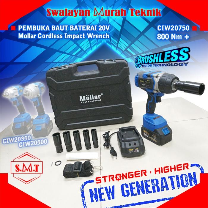 MOLLAR CIW20750 IMPACT WRENCH CORDLESS 750NM ALAT BUKA BAUT BATERAI