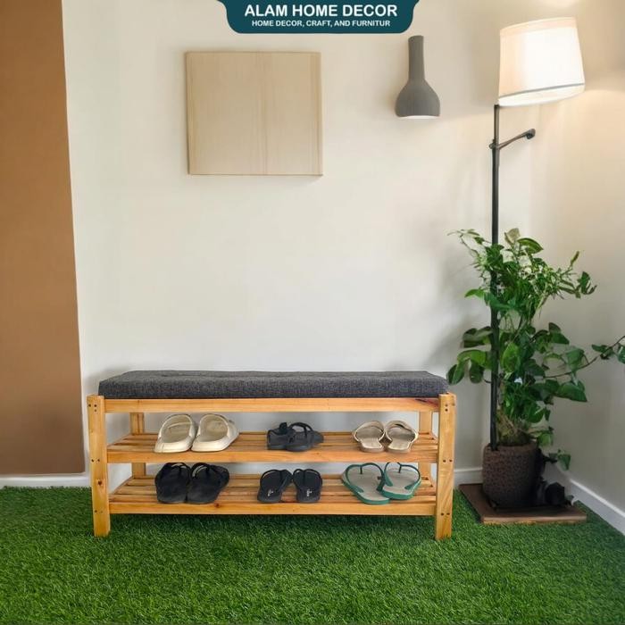Terbaru Rak Sepatu Multifungsi Kayu Solid Mahoni Tempat Duduk Kuat Penyimpanan