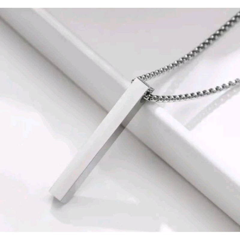 Makmur_55 Kalung Titanium Pria Model Rolo Liontin Balok Anti Karat / Kalung Liontin Balok