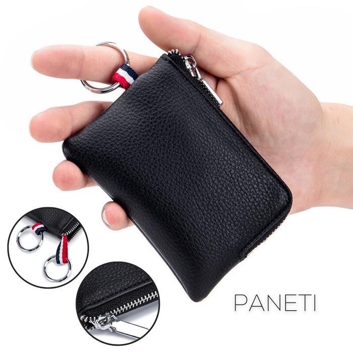 Dompet Koin Kartu Pria PANETI Ultra Thin Mini Zipper Pouch Kulit Asli