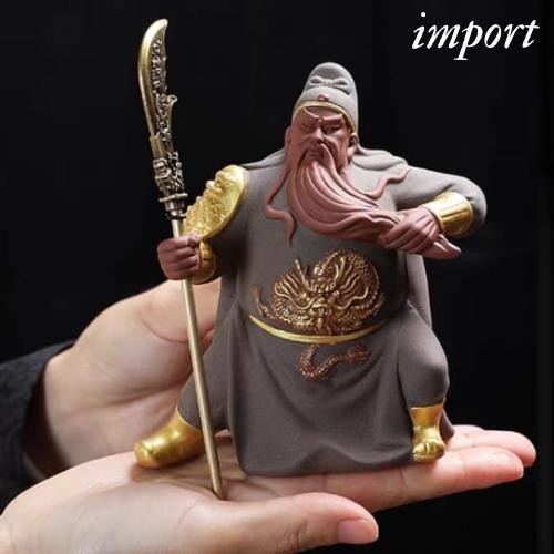Patung Perang Kwan Kong Miniatur Modern Emas Berdiri Tongkat Emas Cina