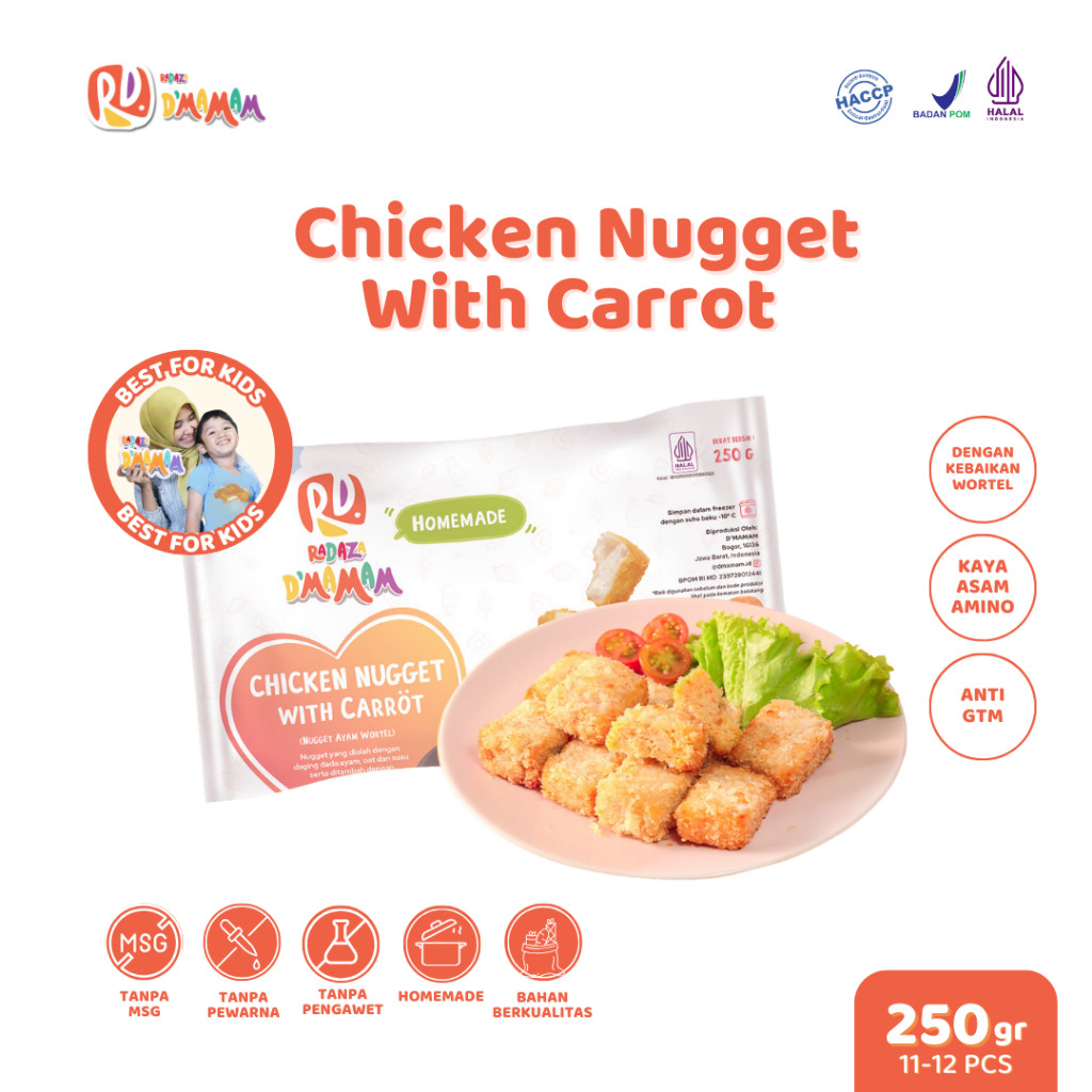 

Radaza D'MAMAM Chicken Nugget with Carrot 250g Ayam Wortel Anak MPASI Homemade NoMSG HACCP BPOMHALAL