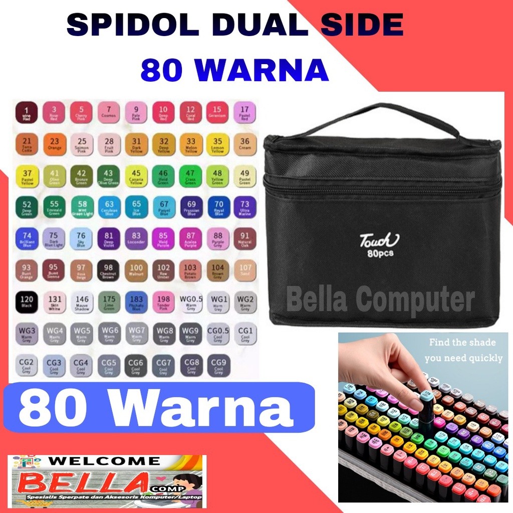 

Toddi Spidol Dual Side Fine Art Brush Pen Art Marker Set 80 Color - HL270-80/60/48/24/12 Pcs Spidol