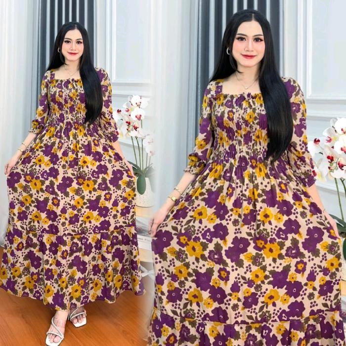 Promo Dress Smok Ld 120 Motif Leopard Gamis Rayon Premium Dress Kerut Dada / Daster Model Terbaru