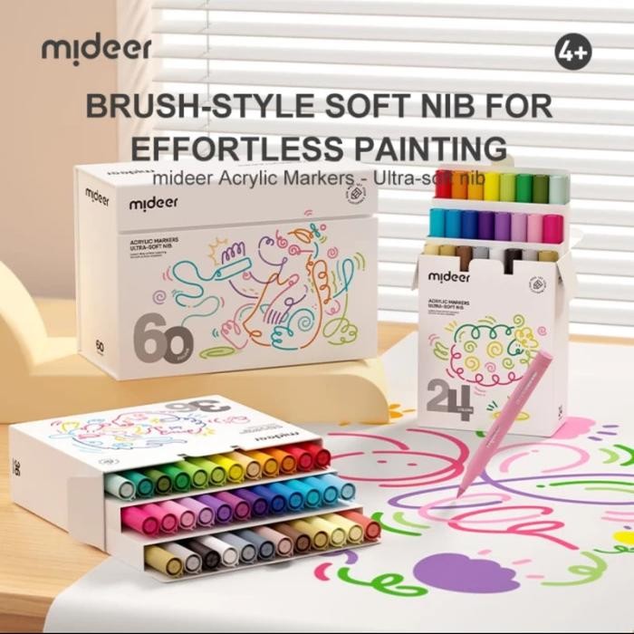 

Mideer Acrylic Marker Ultra Soft Nibs 6 12 24 36 60 Colour Spidol Art
