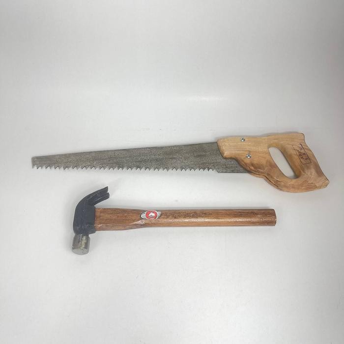 PREMIUM Paket Gergaji Kayu Palu Meteran dan Linggis - kikir gergaji - Gergaji baja asli siap pakai