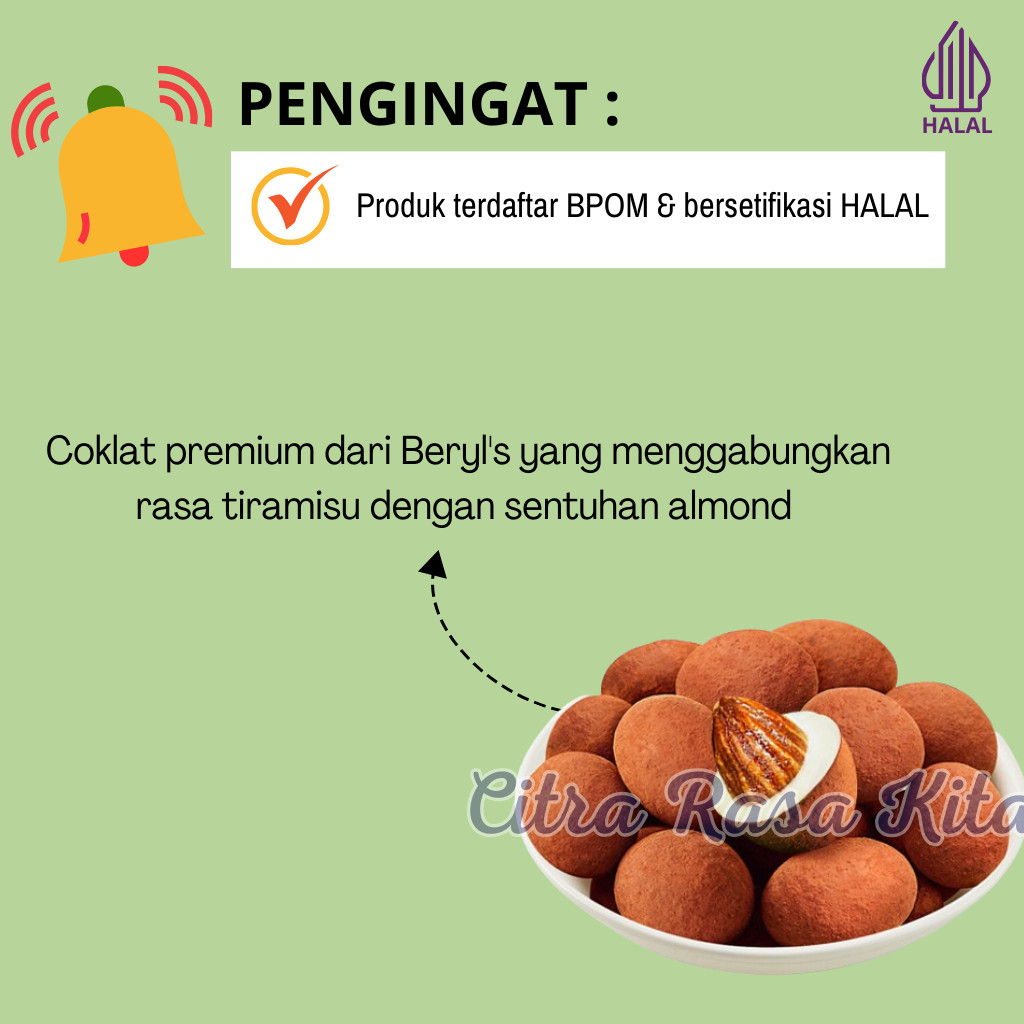 

Beryl's Classic Tiramisu Almond Milk Chocolate, White Chocolate & Green Tea Chocolate 65gr