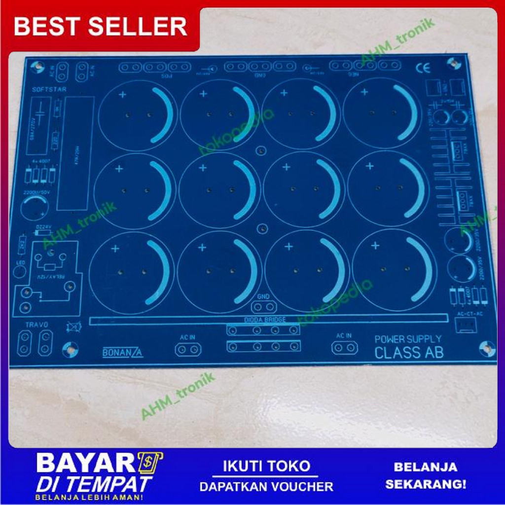 FREE ONGKIR PCB PSU 12 ELCO CLASS AB LENGKAP SOFSTART + MINI PSU BISA COD