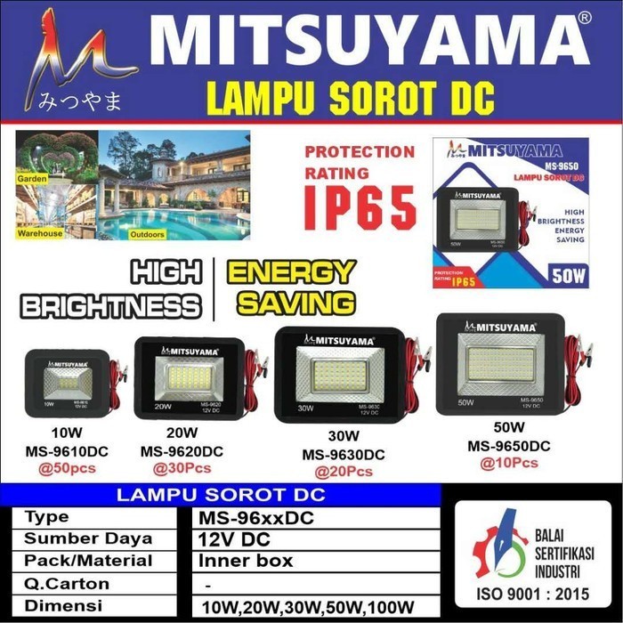 LAMPU SOROT LED DC 50 WATT / LAMPU TEMBAK LED IP65 50 WATT DC MITSUYAMA MS-9650DC FLOODLED CAHAYA