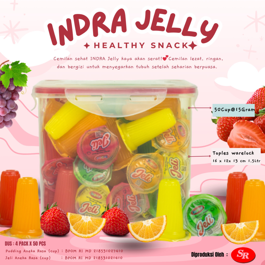 

[INDRA]Jelly/Puding Cup isi 50pcs@15Gr Berhadiah Toples Plastik Warelock 1.5 Ltr