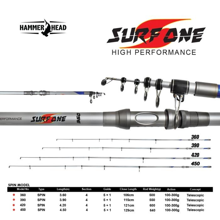 PROMO HAMMERHEAD JORAN SPINNING SURF ONE 390CM - 420CM CARBON JORAN SURF COCOK MANCING DI PINGGIRAN