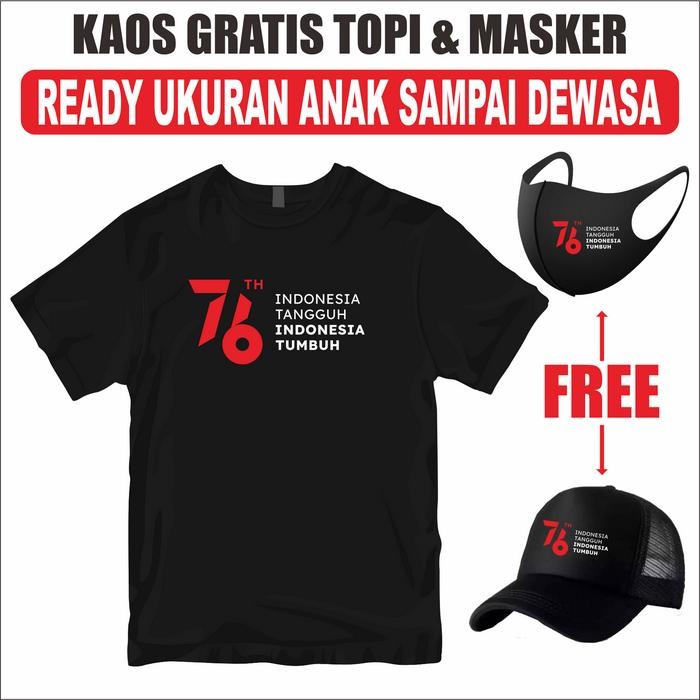 Kaos Gratis Topi & Masker HUT KEMERDEKAAN RI, 76th Indonesia Tangguh