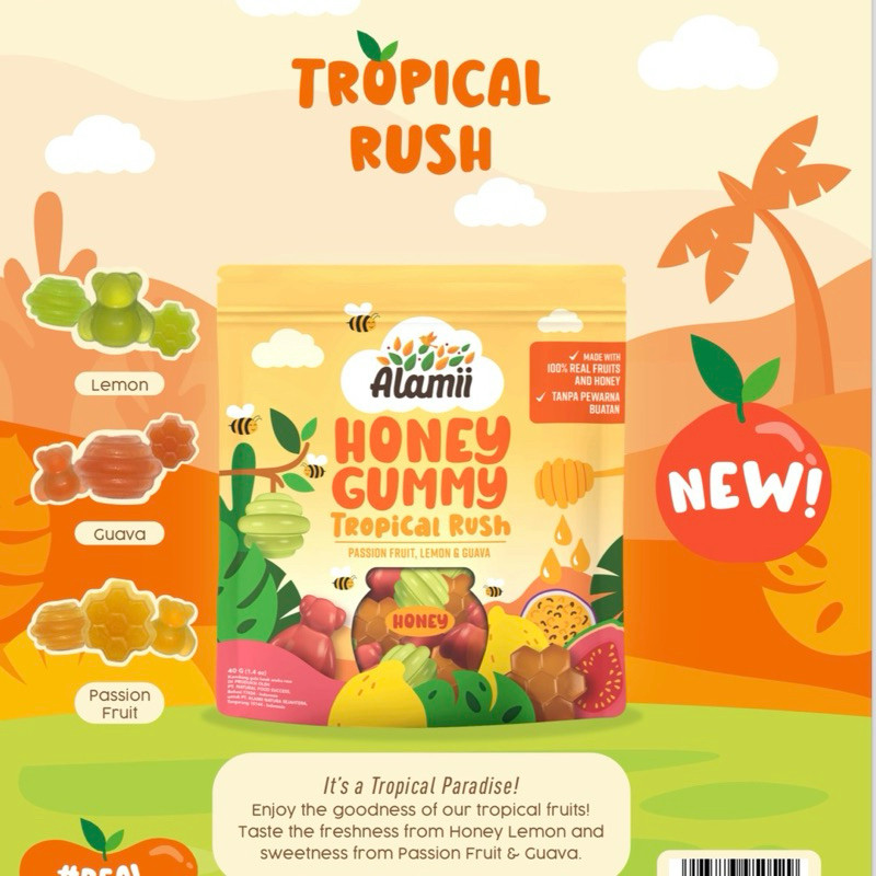 

Restokobar Alamii Honey Gummy Wild Berries Tropical Rush Permen Tanpa Gula Permen Madu Dan Buah Asli