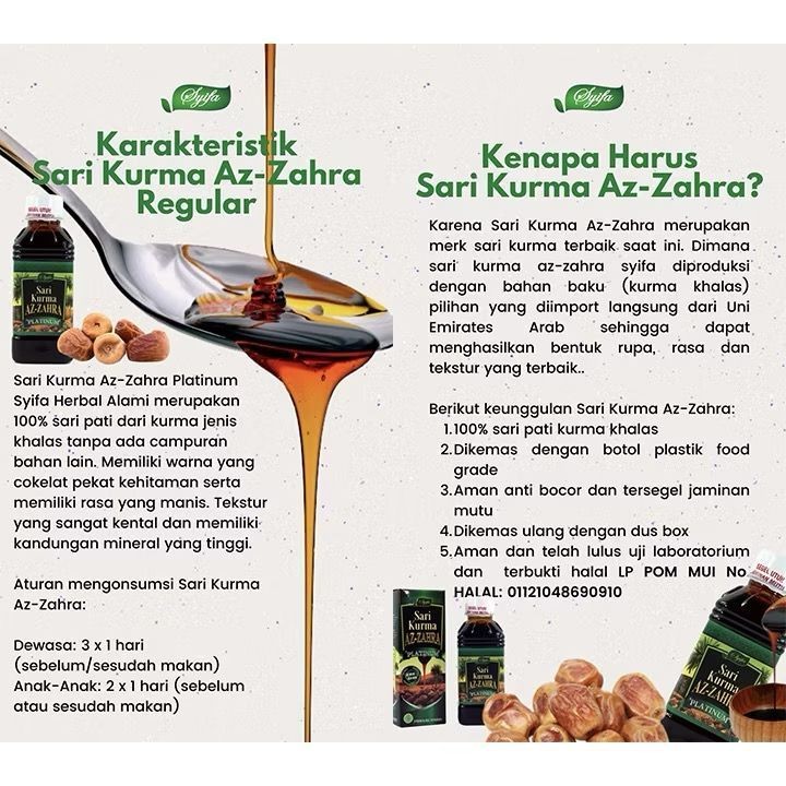

Restokobar Sari Kurma Az Zahra / Sari Kurma Azzahra Platinum 330Gr Asli Bpom