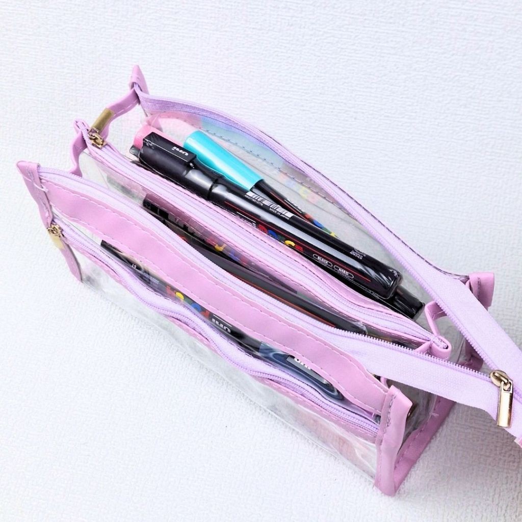 CLEAR PENCIL CASE TEMPAT PENSIL TRANSPARAN BIG STYLE DOUBLE SLETING AESTHETIC