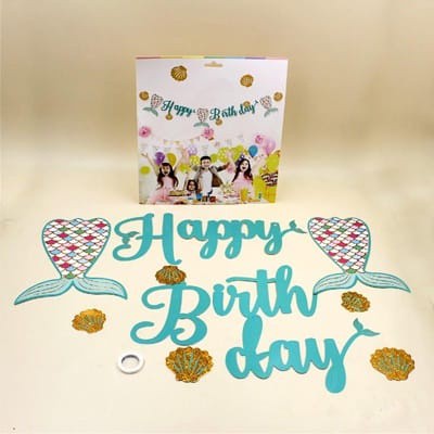 Tungtung Party Banner Happy Birthday Mermaid Tail Banner Mermaid Banner Putri Duyung
