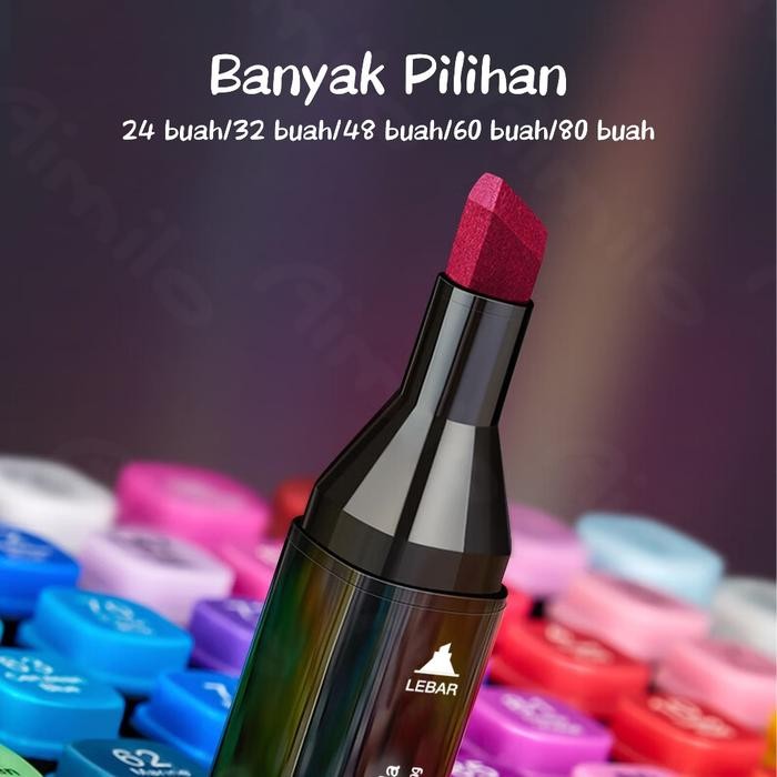 

[READY] Aimilo Spidol Warna Warni 1 Set kemasan kartun Sketch Marker 2 Tip Touch Marker 48/60/80