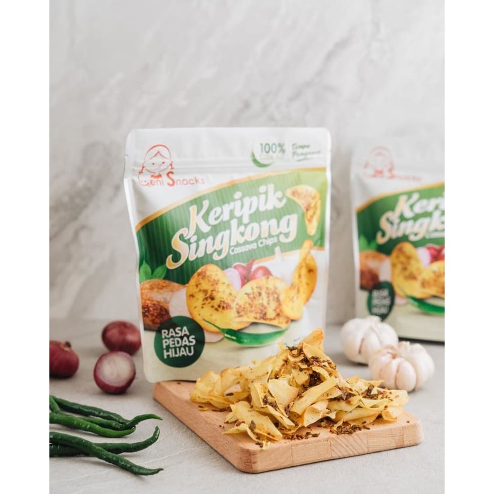 

New Packaging - Keripik Singkong Pedas Hijau Asli Leni Snacks Oleh oleh Cemilan Snack Khas PekanBaru