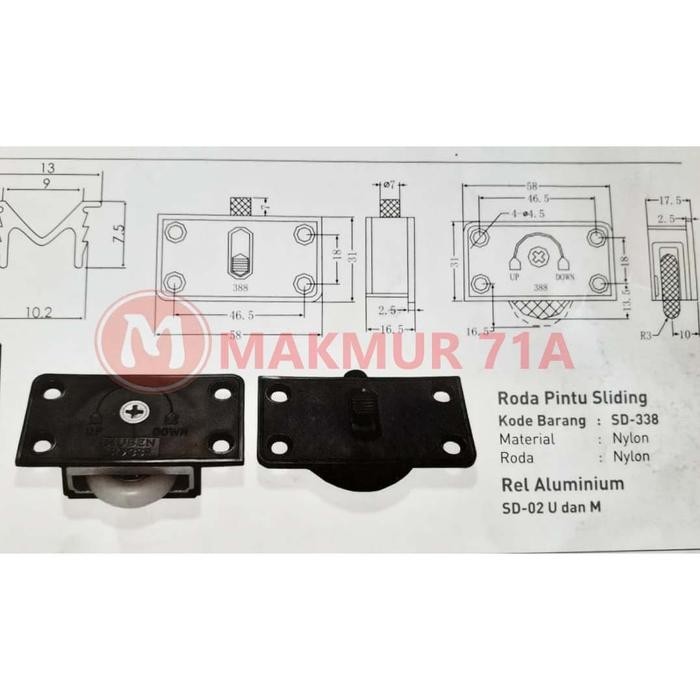 New Roda Pintu Lemari Sliding / Geser HUBEN SD 338 / SD338 / SD-338