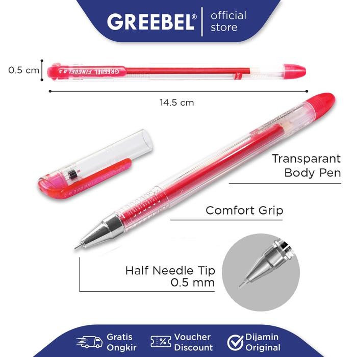 

Greebel Gel Pen Pulpen Gel Pena Ballpen (Fine Gel - Red) / Alat Tulis Kantor Sekolah Anak