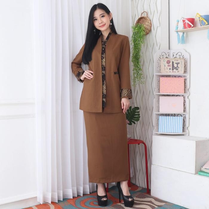 ASLI Seragam Guru PNS Batik Set Rok atau Celana Jas Pemda Wanita Batik Coklat Khaki 5001 READY STOCK
