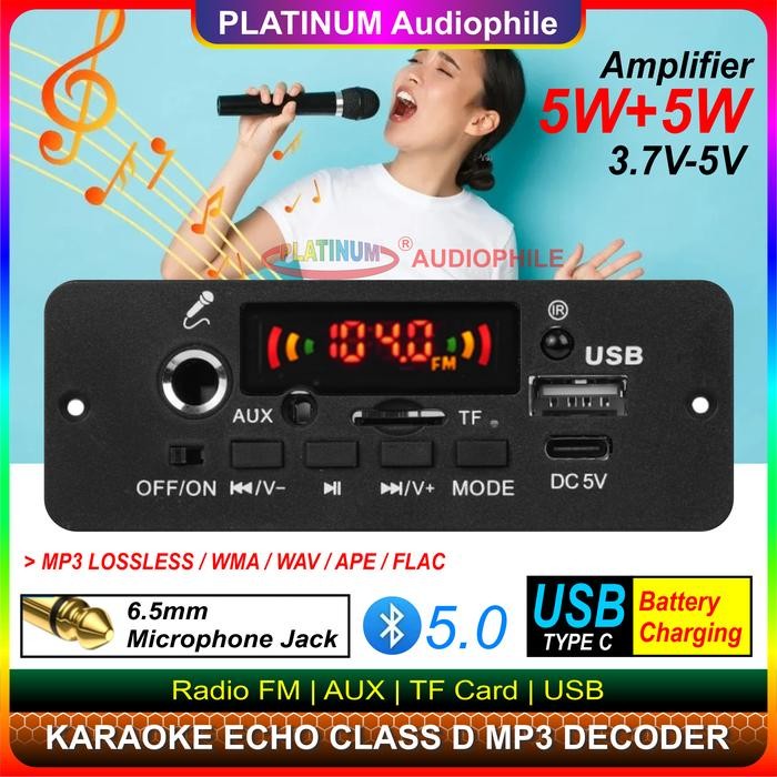 PREMIUM Modul Mp3 Bluetooth Amplifier Class D 2X 5W Karaoke Microphone Echo Lossless Decoder
