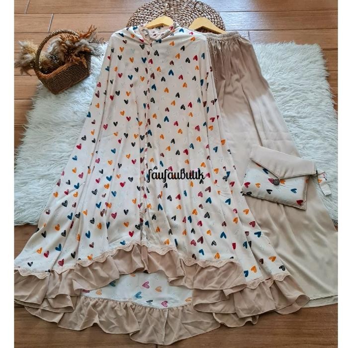 Mukena Rempel hearts cream , tali ikat karet Rayon