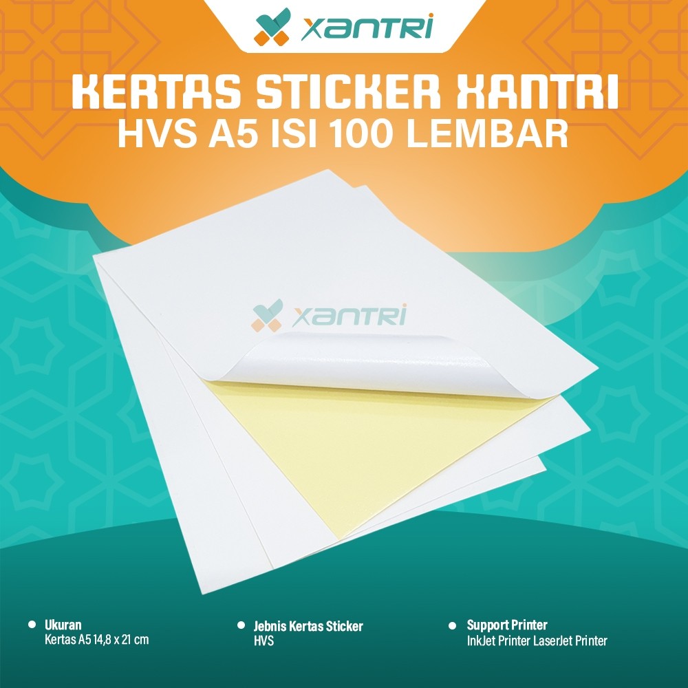 

LINDU Xantri - Kertas Sticker A5 Kertas Stiker A5 Inkjet Laser Jet isi 100 Lembar