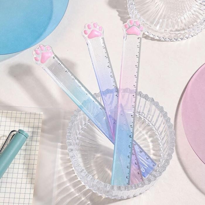 

Ready JT [MILOLI] 1Pcs TRANSPARANT CAT'S PAW RULER Penggaris 15cm Ruler Lucu - F0301
