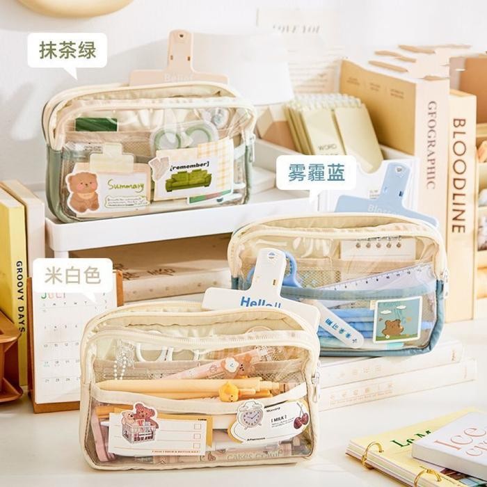 

Ready JT Winzige Kotak Pensil Case Casual Transparan Aesthetic Large Capacity Tempat Pensil Pen