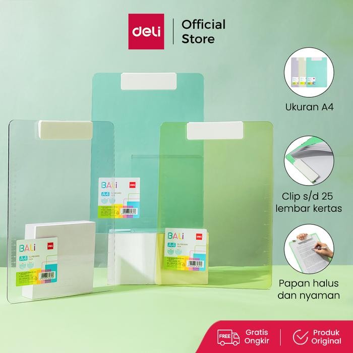 

Ready JT Deli Papan Jalan A4 / Papan Ujian Clip Board 2in1 Warna Pastel EF408
