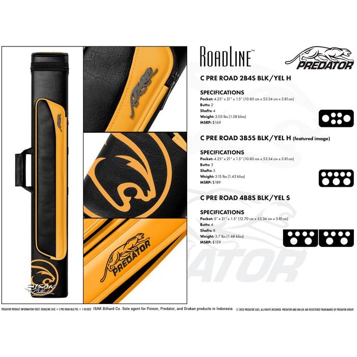Predator Roadline 4x8 Cue Case Black & Yellow Soft Tas Stick Billiard