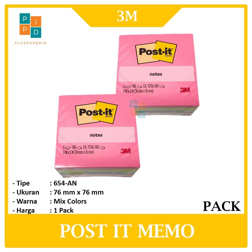 

LINDU 3M - Post It Sticky Notes 654-5AN 5 WARNA - PACK