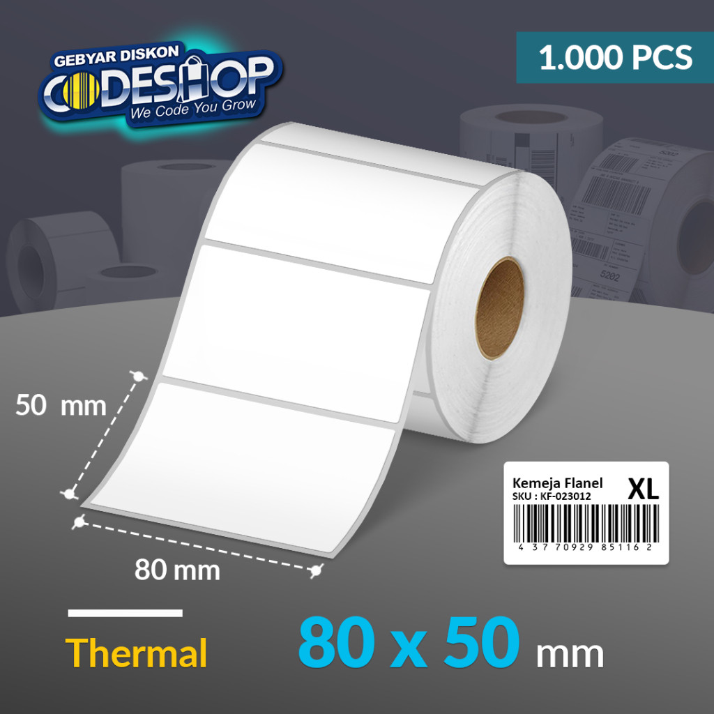

LINDU Codeshop Kertas Label Thermal 80x50 / 80 x 50 mm / 80x50mm 1 Line Stiker Printer Barcode 1000