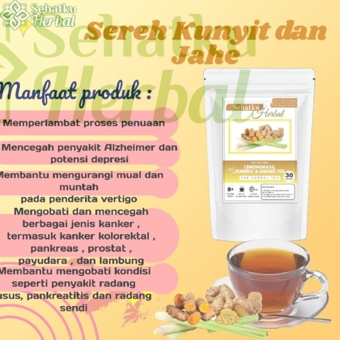 

Terlaris Sehatkuherbal Teh Serai Kunyit Dan Jahe : Lemongrass Tumeric Ginger Tea Isi 30 Tea Bag