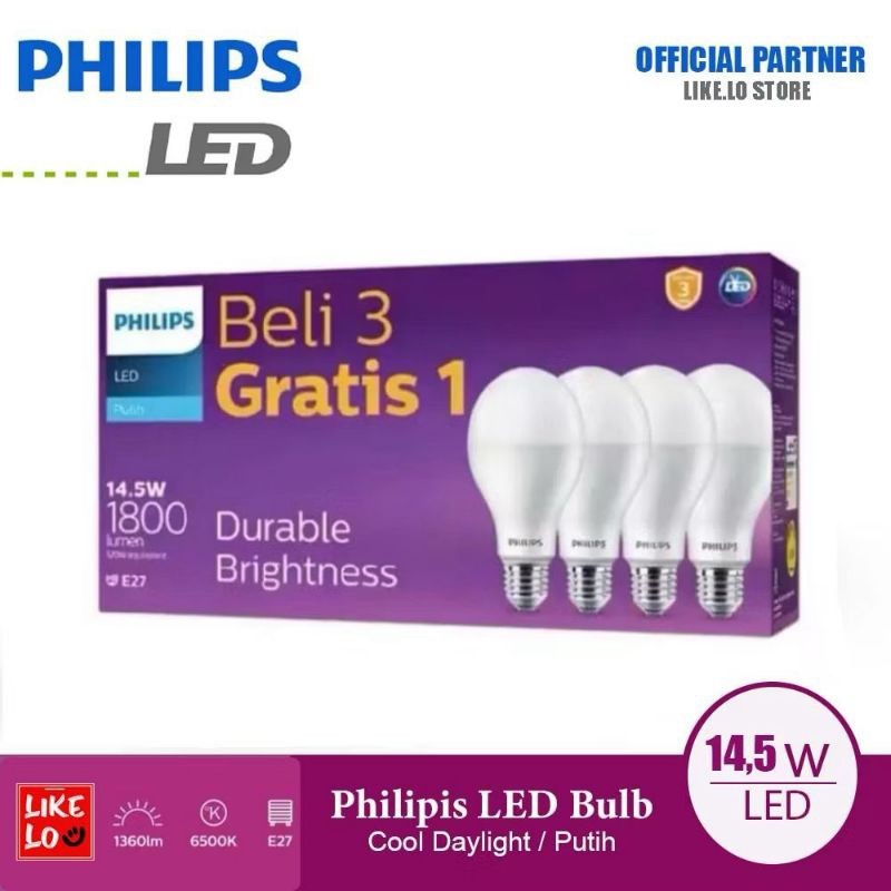 Classic Discount Lampu Philips Led 14.5 Watt ( 4 Lampu ), Led 14.5 Watt Hemat Energi 