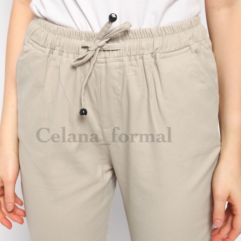 Pola Mewah Chino Pants Wanita Pinggang Karet Slim Katun Twill Chino Wanita/Celana Casual Wanita